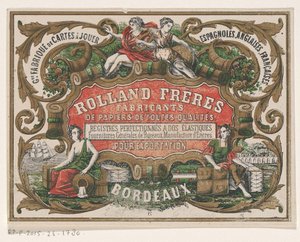 A Rolland Frères bordeaux-i papírgyártó névjegykártyája alkotó: Monogrammist PC (lithograaf)