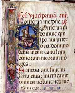 Ms 543 f.1r Dávid királyt ábrázoló „C” kezdőbetű, a „D” zsoltárból, 1515 körül (vellum)