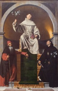 Páduai Szent Antal Nagy Szent Antal és Tolentinoi Szent Miklós között alkotó: Moretto da Brescia