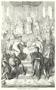 A Sangerkrieg, lelkészek versenye a türingiai Wartburg kastélyban 1207-ben (metszet) alkotó: Moritz Ludwig von (after) Schwind