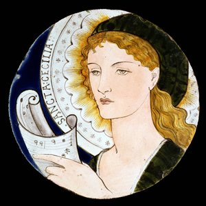 C.2-1922 Morris and Company csempe Szent Ceciliát ábrázolva, tervezte Edward Burne-Jones (1833-98), festette Kate Faulkner, 1865 körül (festett cserép) alkotó: Morris and Company