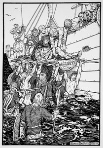 A haldokló Haakon királyt a hajójára vitte, 961 1913 alkotó: Morris Meredith Williams
