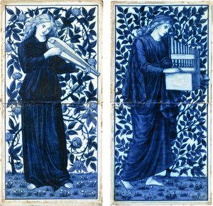Egy négyes készlet, William Morris Co, 1900 körül (ónmázas kerámia, festék) alkotó: Morris and Company