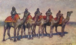 „Fegyveres tevelovasok Bikanirból”, 1903 alkotó: Mortimer L Menpes