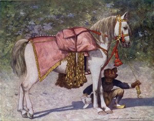 Egy híres ledlovag a Rao of Cutch kíséretében alkotó: Mortimer Ludington Menpes