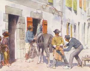 A kovácsműhely előtt, Pont-Aven (színes litográfia)