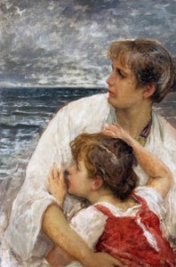 Kismama, Mose Bianchi (1840-1904), olaj, tábla, 75x49,5 cm