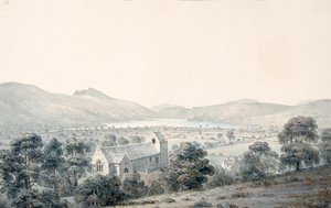 Kilátás a Bala Poolra, Llyntagit, a Llanfawr templom fölött, Meirionethshire
