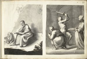 Szent Jeromos a pusztában és Keresztelő János lefejezése alkotó: Moses ter Borch (signed by artist)