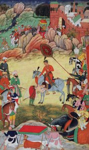 Adham kán tiszteleg Akbar előtt a közép-indiai Sarangpurban 1560-ban vagy 1561-ben, az Akbarnamából, 1590-98