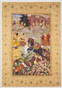 Csatajelenet: Krisna vezetésével
a Bhishma által vezetett Kauravák ellen, 16. század vége.
század (festmény)