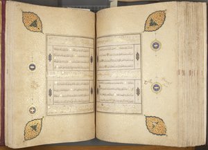 Fol 257 verso 258 recto, Timurid Korán, 1441 (tinta és arany papíron)