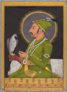 Mohamed Sah mogul császár (urkolt 1719-1748) posztumusz portréja, aki sólymot tart (recto)
