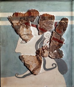 Mükénei művészet: nőies fej. Freskó töredéke Tiryns palotájából alkotó: Mycenaean
