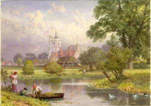 Elstow, Bedfordshire (John Bunyan szülőhelye) (bc és wc a kártyán) alkotó: Myles Birket Foster