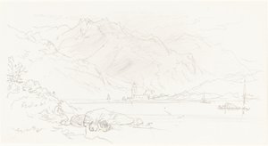 Tó hegyvidéki tájon alkotó: Myles Birket Foster
