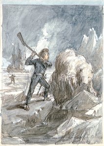 Nelson találkozik egy medvével, 1854 körül (szürke mosás, fehérrel kiemelve, akvarell, grafit) alkotó: Myles Birket Foster