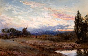 Birkák itatása naplementében (akvarell) alkotó: Myles Birket Foster
