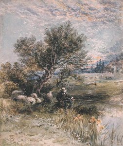 A horgász (akvarell testfestékkel papíron) alkotó: Myles Birket Foster