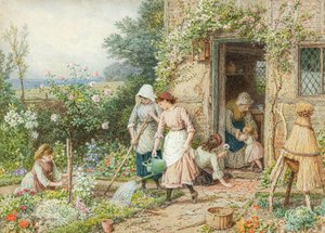 A kis kertészek (akvarell) alkotó: Myles Birket Foster