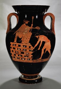 Vulciból, Kr.e. 500-490 körül Kroiszust a Pirosán ábrázoló, tetőtéri vörös alakos hasamfora (kerámia)