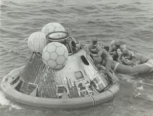 [Astronauts in Lifeboat After Apollo 11 Splashdown], 1969.
