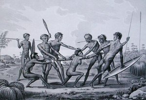 Port Jackson, New Holland: Őslakosok házasság előtti szertartása, a „Voyage Autour du Monde sur les Corvettes de L