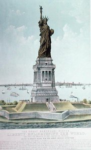 A Nagy Bartholdi-szobor, Szabadság megvilágosítja a világot (színes litó) alkotó: Currier and Ives