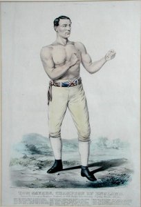 Tom Sayers (1826-65) Anglia bajnoka, megjelent 1860-ban (színes litográfia) alkotó: Currier and Ives