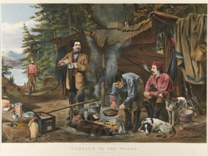 Kemping az erdőben „Jön a jó idő” (színes litográfia) alkotó: Currier and Ives