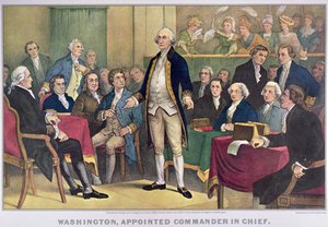 George Washington (1732-99) kinevezett főparancsnok, megjelent 1876 (színes litho) alkotó: Currier and Ives