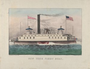 New York-i komphajó, 1860-65 körül (kézzel színezett litográfia) alkotó: Currier and Ives