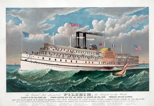 The Grand New Steamboat Pilgrim, 1883 körül (színes litó) alkotó: Currier and Ives