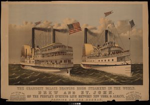 A világ legnagyszerűbb palotaszalon gőzhajói, Drew és St John a Peoples Evening Line-tól New York és Albany között...