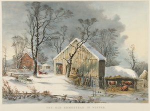 A régi tanya télen alkotó: Currier and Ives