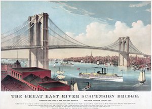 A nagy East River függőhíd, 1883 körül (színes litográfia) alkotó: Currier and Ives