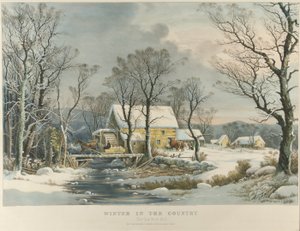Tél a vidéken, az Öreg Grist Malom alkotó: Currier and Ives
