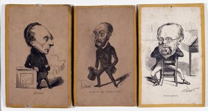 3 Portrédíj (portré vád): Francois Pierre Guillaume Guizot (1787-1874), francia történész és politikus, Charles Jean-Baptiste (Jean Baptiste) Jacquot dit Eugene de Mirecourt (1812-1880), francia újságíró és író, valamint Pierre -Joseph Proudhon alkotó: Nadar