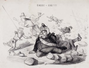 Dareneck!!! (Nyaktörés). Gabriel Aubert litográfiája, párizsi nyomdász, a „La Caricature” című újság kiadója alkotó: Nadar