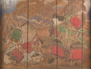 Empress Jingu, Her Minister Takenochi no Sukune, and an Infant the Future Emperor Ojin, 1898. alkotó: Nagano Yasunosuke