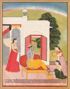 Krisna lábát szolgálólányok mosták meg, Punjab Hills, Basohli, 1780 körül