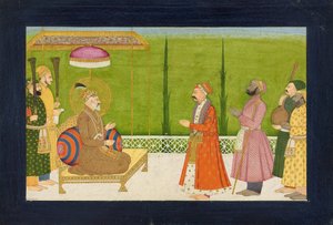 Sundar Das költő Shah Jahan császár előtt, fólió egy <em>Sundar Shringar</em>ból