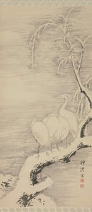 Gémek a hóban, kb. 1840. alkotó: Nakabayashi Chikuto