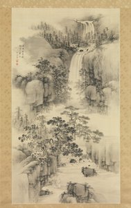 Táj vízeséssel, 1841. alkotó: Nakabayashi Chikuto