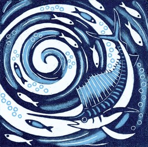 Vitorláshal, 2010 (színes fametszet) alkotó: Nat Morley