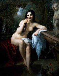 Nimfa a fürdőben, Natale Schiavoni (1777-1858) festménye, olaj, vászon, 153,5x120 cm, Olaszország