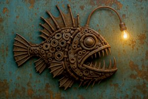 Steampunk-stílusú tőkehal lámpa