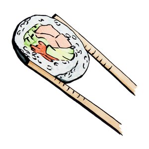 Sushi tekercs evőpálcikával alkotó: Natalie Bruns