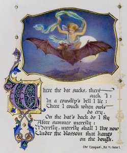 Egy Shakespeare szonetteket tartalmazó könyv illuminált lapja a Vihar egyik jelenetét ábrázolja. alkotó: Nathan Benn