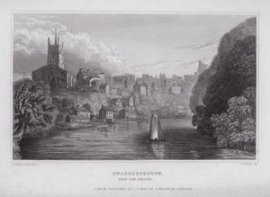 Knaresborough, a hídról (metszet) alkotó: Nathaniel (after) Whittock